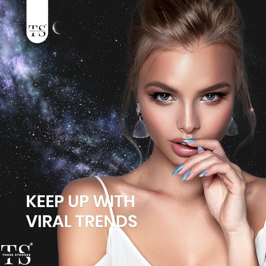 GV40 THR3E STROKES Cat Eye Gel Nail Polish Moonlight 6 Colors Ceramic Magnetic Gel Polish Set with Magnet Stick Crystal Silver Champagne Pink Green Blue Purple Magnetic French Gel Nail Polish Kit Gift Set (ASTROID N54)