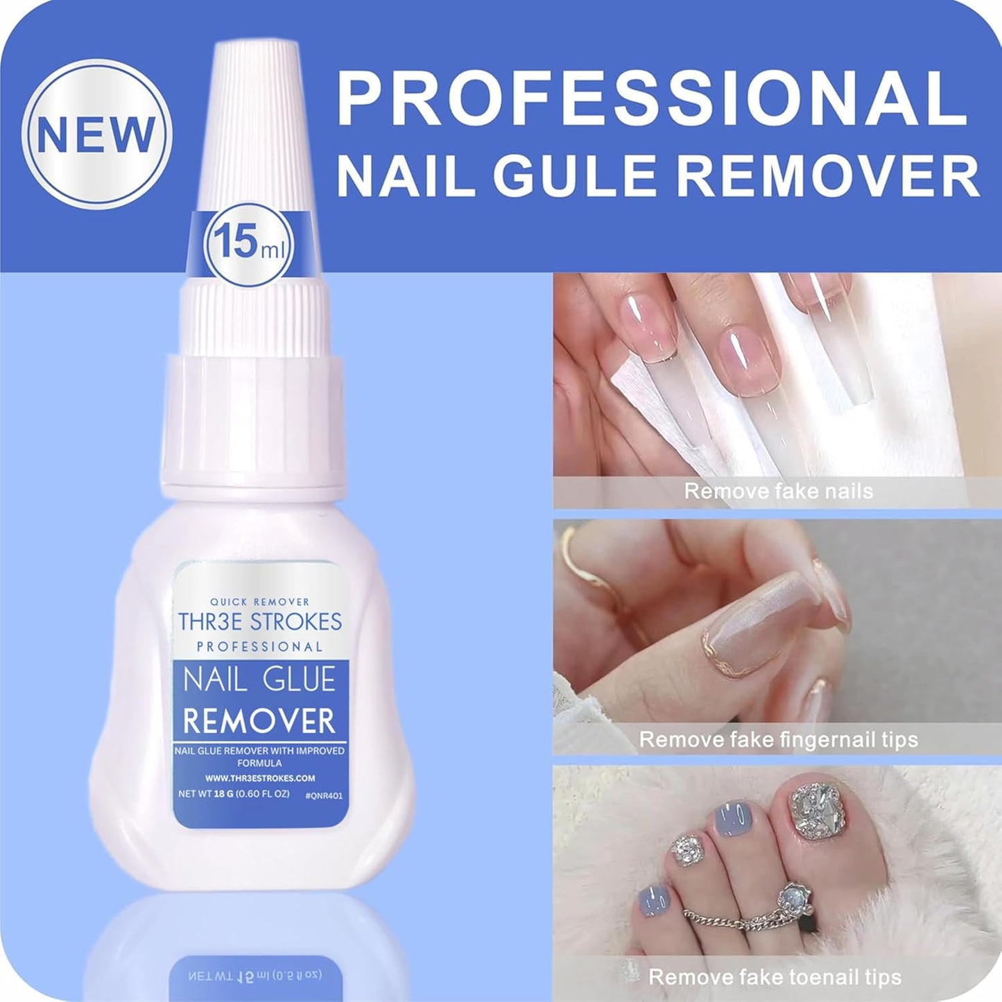 GV94 THR3E STROKES Super Strong Nail Glue Gel and Quickly Nail Glue Remover Kit Press on Nail,Long-lasting 30+ Days Without UV Light,Dropper-type Easily Remove Nail, Salon Professional Bundle (COMBO)
