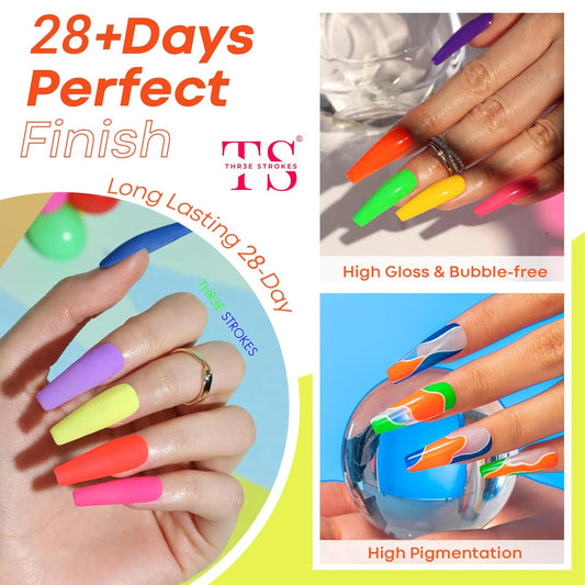 GV13 THR3E STROKES Gel Nail Polish Set- 6 Colors Nude Gel Polish All Seasons Skin Tones Pink Neutral Brown Gel Polish Kit (Uv/Led Lamp Required) Shades Need At Least 3 Layers, Shine Finish, 7.5 Milliliters (RAVE NEON RN5347, 15ml)