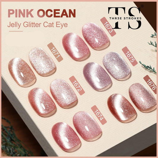 GV39 THR3E STROKES Cat Eye Gel Nail Polish Set, 6 Colors Magnetic Gel Nail Polish Kit with Magnet Stick, Soak Off UV LED Gel Polish with Starry Sky Effect, Cat eye Nail Polish for Home DIY Manicure Nail Salon MILKYWAY 76