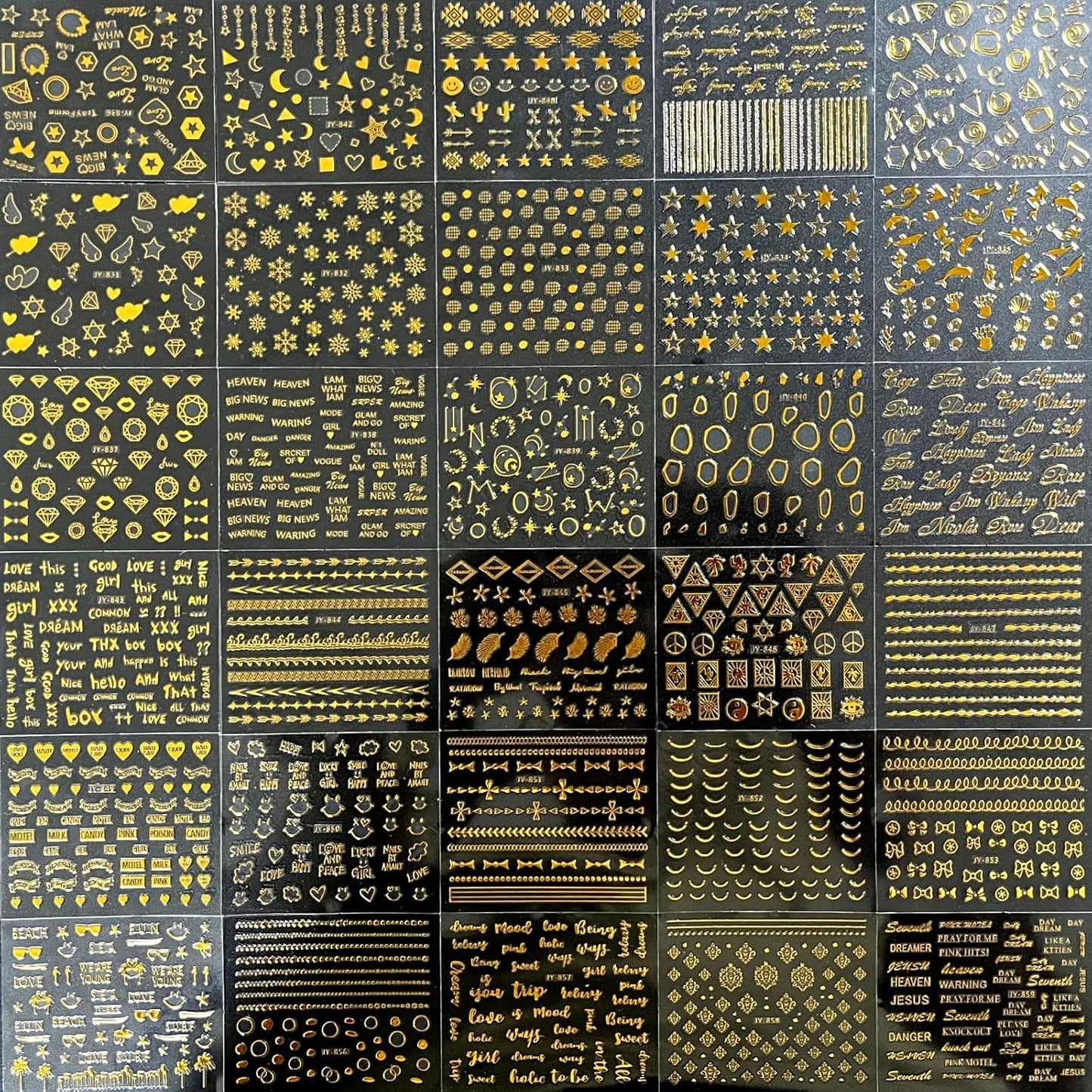 GV102 THR3E STROKES 30 Sheets Gold Nail Art Stickers 3D Self-Adhesive Nail Decals Gold Line Star Nail Stickers for Acrylic Nails Gold Leaf Diamond Nail Supplies for Women