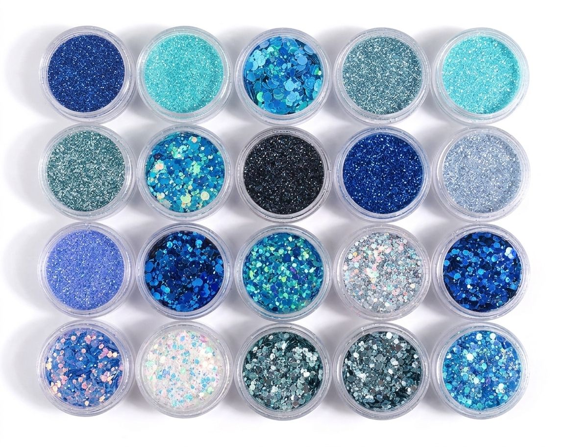 GV1093 Blue Glitter Nail Art Sequins Set – Mixed Holographic Glitter Flakes for Acrylic, Gel, Resin & DIY Nail Decorations (20 Pots)