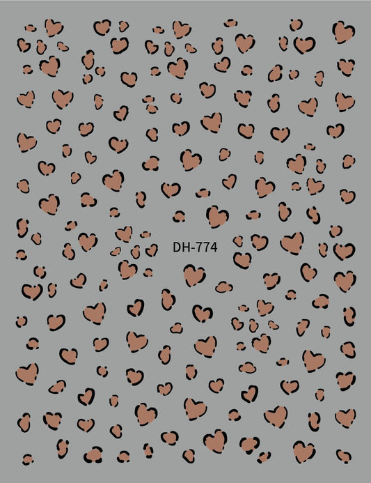GV599 DH-774 Leopard Heart Nail Art Stickers Animal Print Self-Adhesive Decals