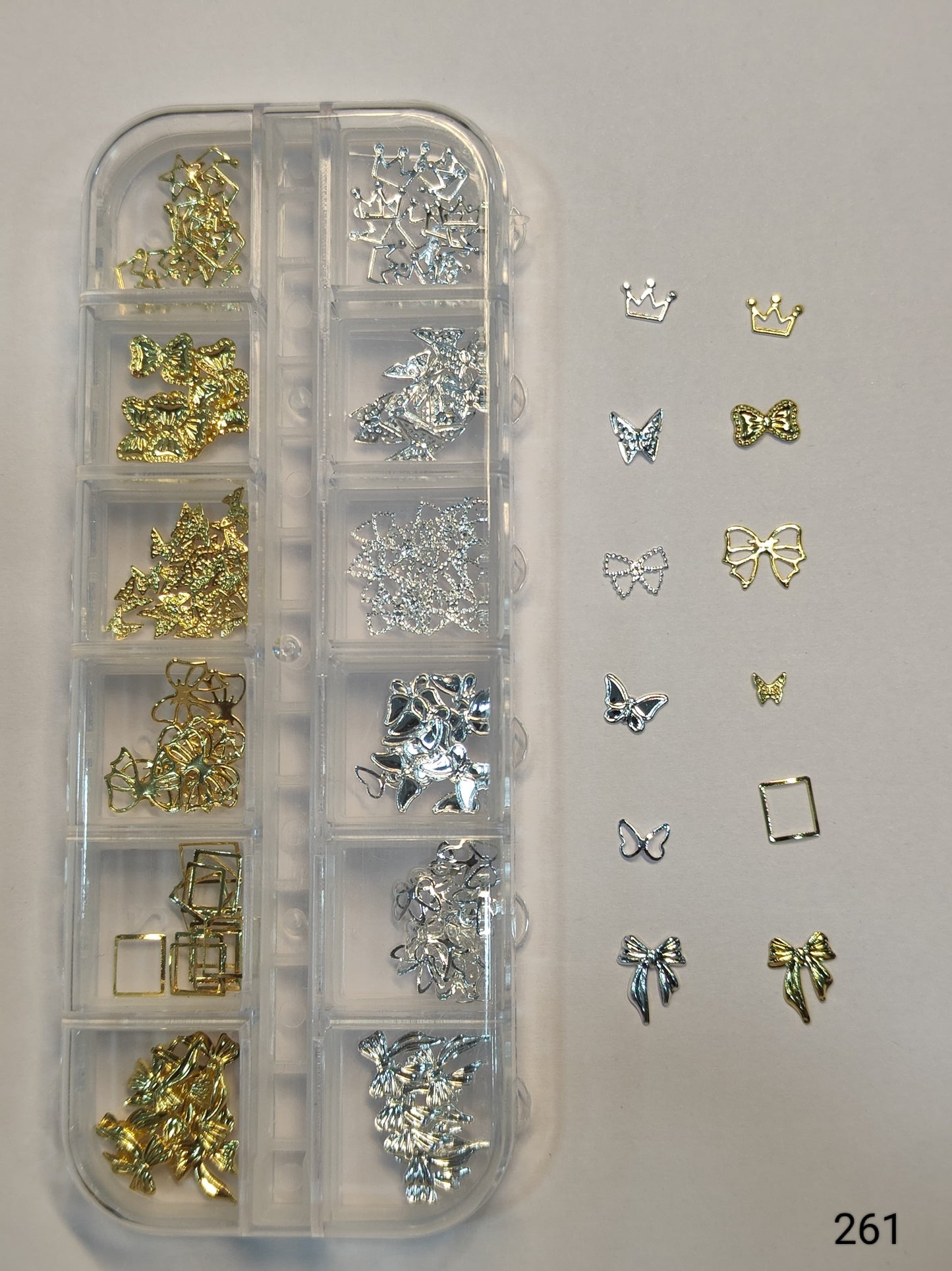 GV656 3D Metallic Nail Art Decorations – Bows, Crowns & Butterflies Box (261)