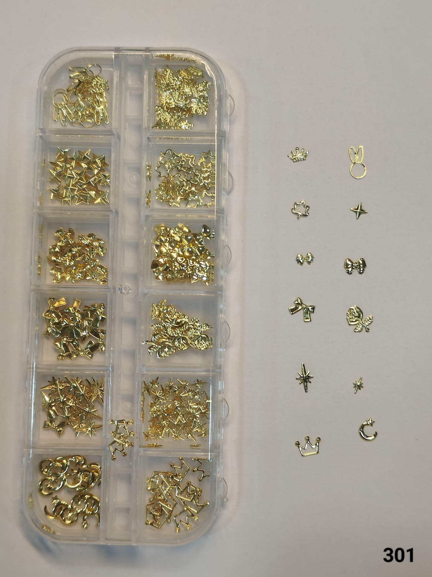 GV658 3D Gold Metallic Nail Art Decorations – Mixed Shapes Box (301)
