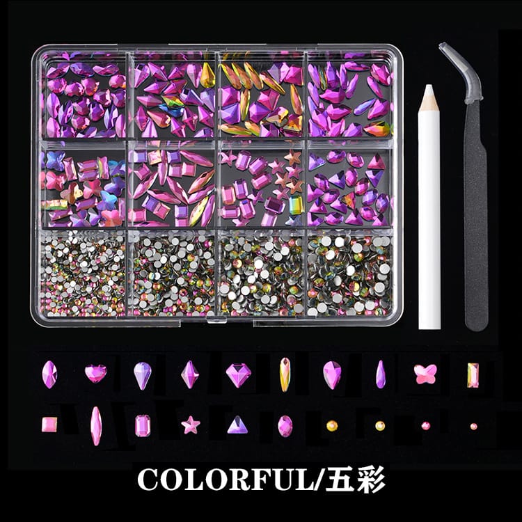 GV634 Nail Art Rhinestone Set – 3D Crystal Gems Kit with Picker Tool