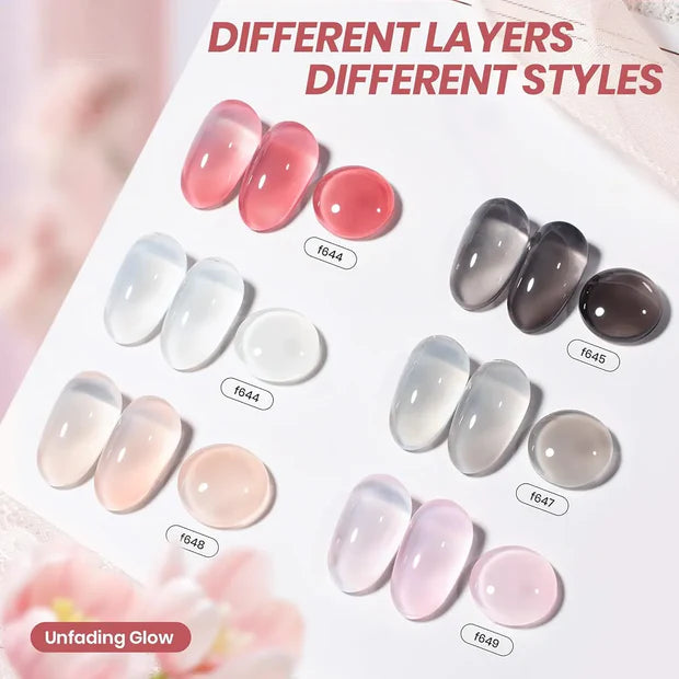 GV972 Vayve Ethereal Jelly Gel Polish Set – Glass 6 Sheer Nude & Smoky Shades