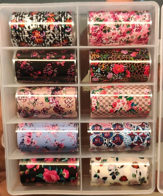 GV724 10PCS Nail Art Transfer Foil Set – Colorful Design Nail Stickers for DIY Nail Art & Manicure Decoration