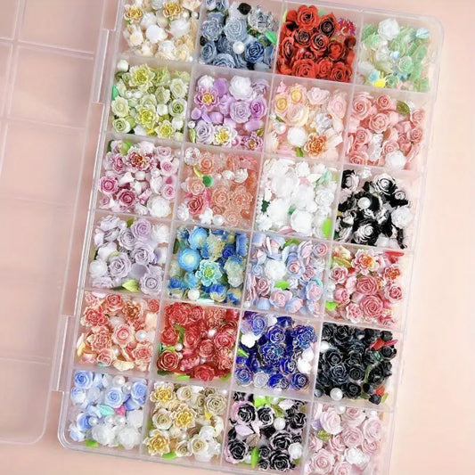 GV734 Nail Art Charms – Assorted Floral & Leaf Designs for DIY Manicure & Pedicure, Alcohol-Free Nail Art Decorations