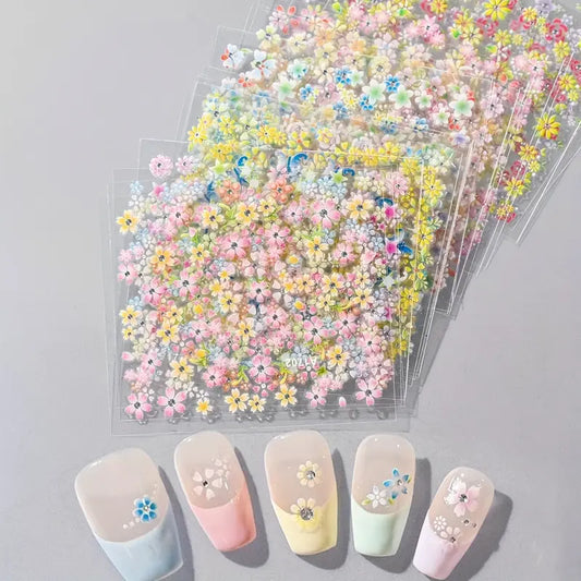 GV767 30-Pack 3D Holographic Flower Nail Art Stickers – Shimmery Glitter Floral Design Self-Adhesive Decals for DIY Manicure & Nail Decoration