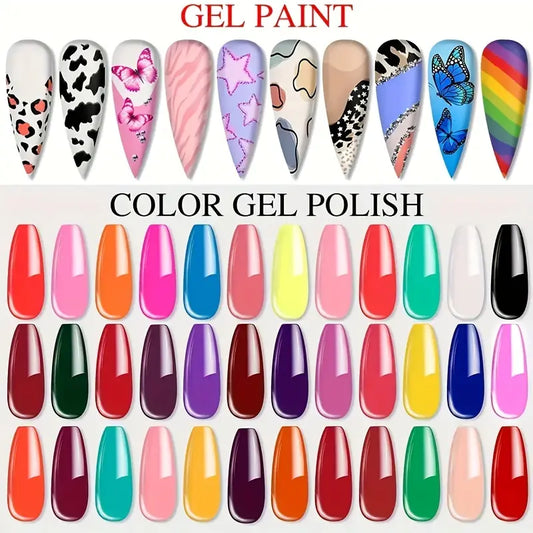 GV754 36 Colors Nail Art Gel Paint Kit – Professional Colored Nail Gel Set with 15pcs Painting Brushes for Manicure Design