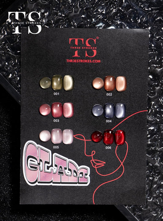GV940 THR3E STROKES Glam Set - 6 Color Cat Eye Gel Polish Kit (7.5ml Each), 9D Magnetic Nail Polish Set for Galaxy & Velvet Effects, UV/LED Soak Off Sparkle Glitter Gel, Professional Nail Art Manicure Set (GLAM)