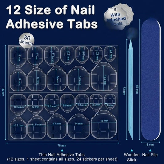 GV905 TS 720Pcs Nail Adhesive Tabs Double Sided Glue Stickers for Press on Nails - Waterproof Jelly Sticky False Nail Tips - Breathable Transparent Manicure Glue Sheets (30 Pack + 3 Orange Stick + 1FILLER)