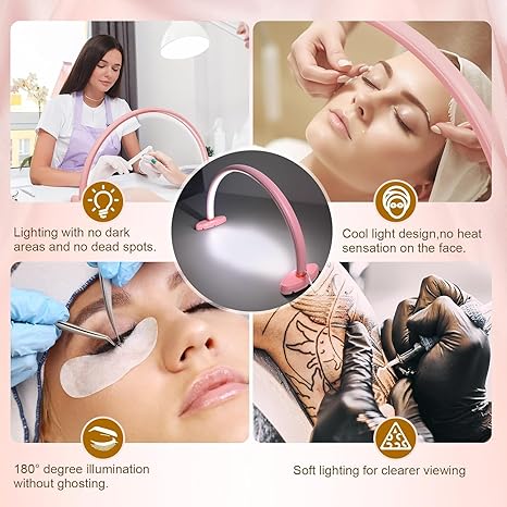 GV786 THR3E STROKES Half Moon Light for Nail Desk 16IN&20IN Nail Lamp for Desk LED Table Light Multiple Color Modes and Brightness for Beauty Eyelash Makeup Tattoo Spa Salon
