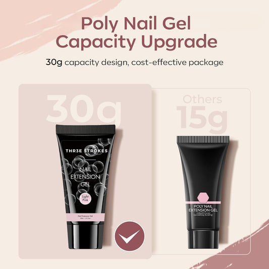 GV123 THR3E STROKES PolyGel Quick Upgrade Poly Gel Kits,30ML Polygel Nail Kit Builder Gel,Nail Extension Gel Trendy Nail Art Design Salon Nail Easy DIY at Home (7 LIGHT PINK)
