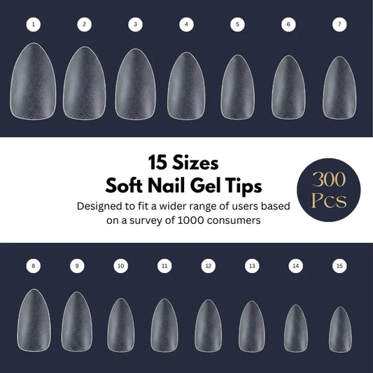 GV949 Vayve Soft Gel Nail Tips Matte Short Coffin 15 Sizes for Nail Extension Clear (Pack of 300)