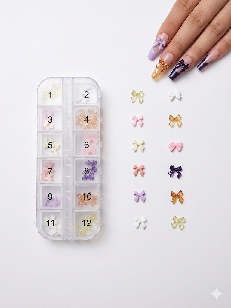 GV1040 3D Nail Art Decoration Set – Bows, Pearls & Flower Charms for Nail Design