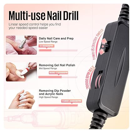 GV771 Professional Portable Electric Nail Drill with 6PCS Drill Bits & Cuticle Oil Pen – Efile Nail Machine for Acrylic, Gel & Dip Powder Manicure and Pedicure
