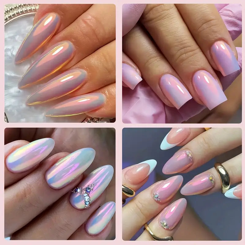 GV740 1pc Chrome Nail Powder – Mirror Effect Chameleon Reflective Glitter Dust with Brush for DIY Nail Art (0.5gm)