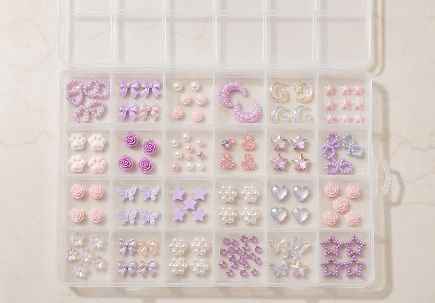 GV1099 THR3E STROKES 3D Nail Art Charms Set – Mixed Pearl Hearts, Bows, Butterflies, Roses, Stars & Moon Nail Decorations for Acrylic, Gel & DIY Nail Art
