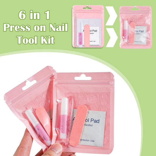 GV1004 INOG Press On Nail Tool Kit with Everything, Bebbtiy Nail Prep Tool Disposable Manicure Kit with Nail File, Nail Glue, Prep Pads, Adhesive Nail Tabs,Wood Stick, Packaging Bag (20pcs-pink)