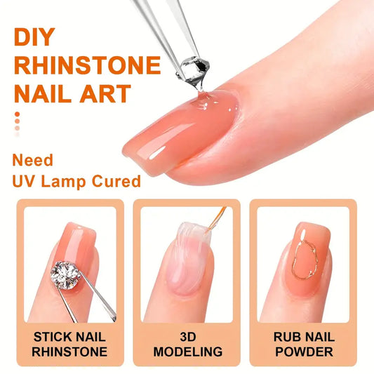 GV769 15ml Super Adhesive Rhinestone Glue for Nails – No Wipe Gel Nail Glue for Crystals, Beads & 3D Nail Art, UV/LED Lamp Cured