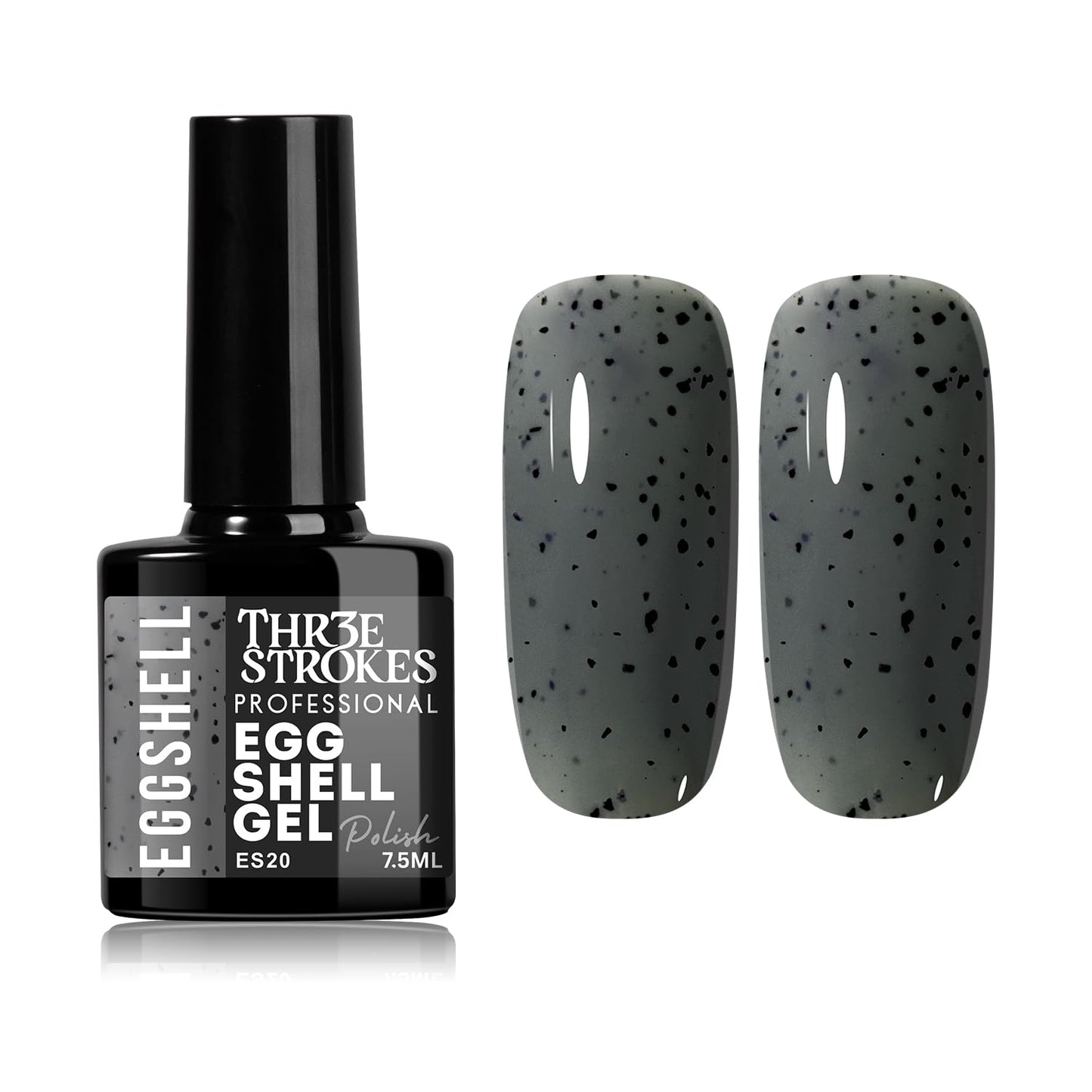 GV939 THR3E STROKES Eggshell Gel Nail Polish (7.5ml) – Black Speckled Spotted Effect Top Coat for UV LED Gel Paint | DIY Salon-Like Nail Art for Women & Girls | Long Lasting & Chip Resistant Glossy Finish