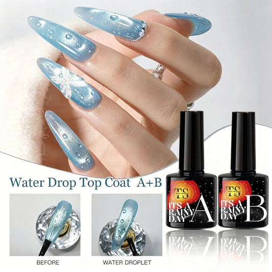 GV1112 THR3E STROKES Water Drop Gel Top Coat, 3D Rain Drop Effect Non-Wipe Glossy Shiny Nail Art Top coat, DIY Bubble Ice Dew Soak Off UV LED Gel Nail Polish at Home -7.5ML