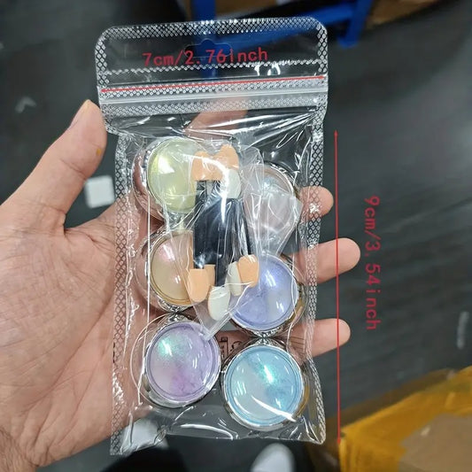 GV774 6pcs Iridescent Chrome Nail Powder Set with Applicator – Shimmer Pearl Mirror Pigment for Gel & Acrylic Nails