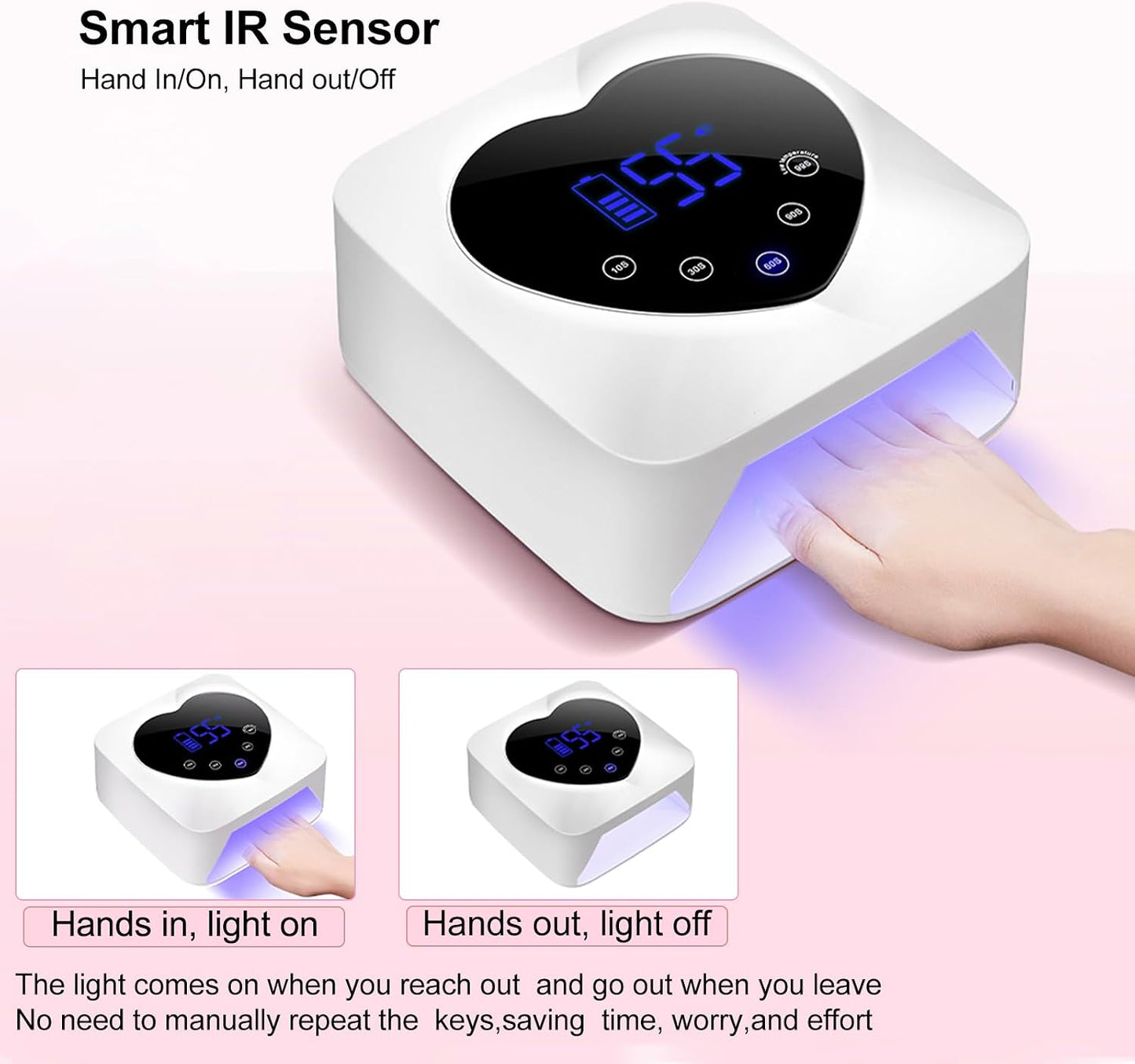 GV1123 UV LED Nail Lamp Cordless 72W Portable Nail Dryer Light Rechargeable UV Light for Gel Nails Polish