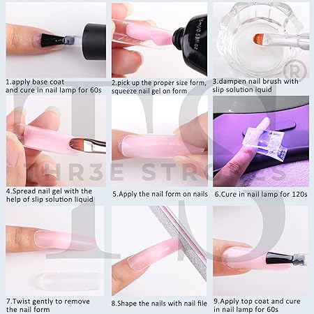 GV188 THR3E STROKES TOXIC FREE Poly Nail Gel Extension Kit for Builder Gel, UV Nail Art Kit, Nail Extension Set, Glue-Free Manicure and Pedicure Set (21 Items in Set) (THE OP KIT)