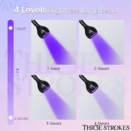 GV198 THR3E STROKES UV Light for Nails - 3W LED Nail Dryer with Gooseneck Clamp & USB Charge for Salon/Home (Black-B)