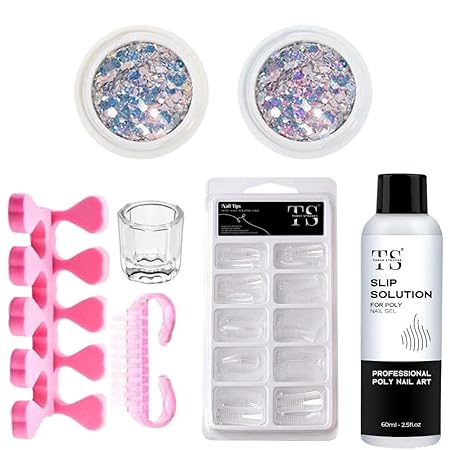 GV205 THR3E STROKES Poly Gel Nail Kit: PolyGel with Slip Solution Mini U V Nail Light Poly Nail Gel Kit for Beginners with Everything Extension ( MINIMUM 180S TO DRY) (JADE KIT)