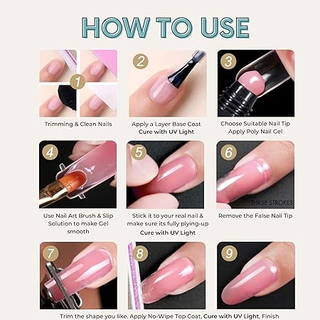 GV210 THR3E STROKES Poly Nail Gel Extension Kit for Builder Gel, UV Nail Art Kit, Nail Extension Set, Glue-Free Manicure and Pedicure Set (WFF)(PINK,WHITE,CLEAR)