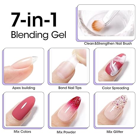 GV211 THR3E STROKES 7 in One Gel Nail Glue Brush On Nail Glue 7.5 ml for tips, Rhinestones, Base Coat, Blooming Art Gel Kit for Acrylic tips UV Lamp Needed 7.5ML (THIN - WATERY FORMULA)