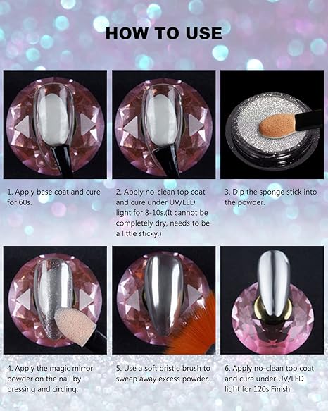 GV214 THR3E STROKES 3 Colors Chrome Nail Powder Set Reflective Glitter Metallic Mirror Effect for Nails Art Design 3D Holographic Silver Rose Gold Pigment Flash Light Crome Paillette Dust (RSG Powder)