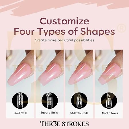 GV223 THR3E STROKES Poly Nail Gel Extension Kit for Builder Gel UV Nail Art Kit Nail Extension Set (Nude, Pink, White) (62 Items in the set)( MINIMUM 180S TO DRY)(BEGGINERS KIT) (2)