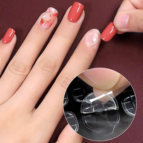 GV225 THR3E STROKES 50 Sheets Double-Sided Nail Jelly Sticker Waterproof Breathable Glue Tabs Jelly Glue Adhesive Tabs Super Sticky Fake Nail Glue Stickers for Manicure(50 Sheets 1200 pcs, 6.2 cm)