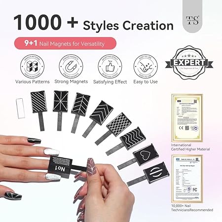 GV229 THR3E STROKES Cat Eye Magnet Set for Nails, 10 Pieces, Magnetic Wand for Gel Polish, DIY Nail Art Tools
