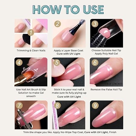 GV234 THR3E STROKES PolyGel Nail Extension Kit - Pink PolyGel Builder & Clear Gel, Slip Solution, Brush, Pusher, File, Clip - 30ml (PINK)