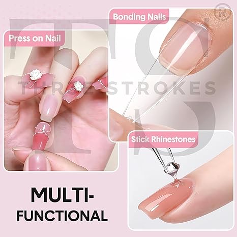 GV236 THR3E STROKES Solid Nail Glue for Press On & Acrylic Nails, Clear 3D Sculpture Gel Super Strong, UV/LED Cured 15ML