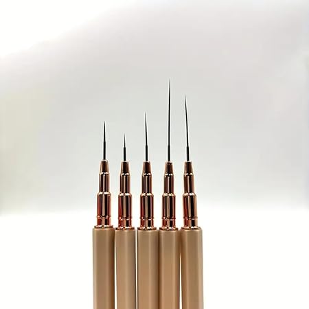 GV239 THR3E STROKES 5Pcs Nail Art Liner Brushes,Liner Brush For Nails Gel,Thin Liner Nail Brush Set,Nail Art Striping Brushes,Painting Art Design Pen For Long Lines, Thin Details, Fine Drawing Sizes 5/8/12/20/25mm (HEXAGON BROWN)