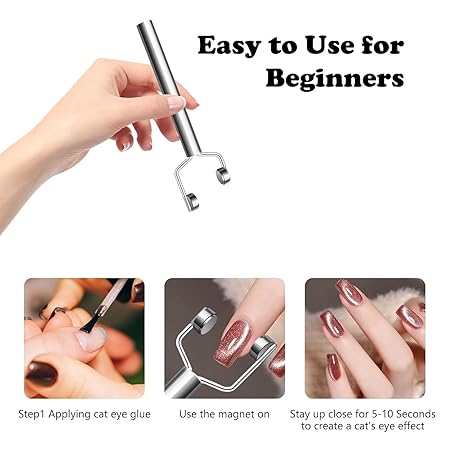 GV253 THR3E STROKES 3 IN 1 Cat Eye Nail Magnet Y-Shaped Double Head Magnetic Cat Eye Gel Polish Multifunctional Nails Design Tools Powerful Force Magnet Portable Handheld for Salon Studio Home Manicure (Y MAGNET)