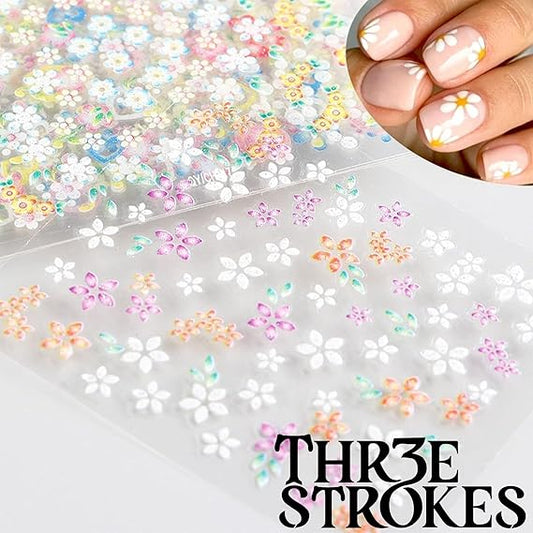 GV257 THR3E STROKES 30 Sheets Flowers Nail Art Stickers Decals 3D Self-Adhesive Colorful Flower Rose Daisy Cherry Blossoms Nail Stickers Design Flowers Nail Art Supplies Charms for Nail Art Tips (D19)