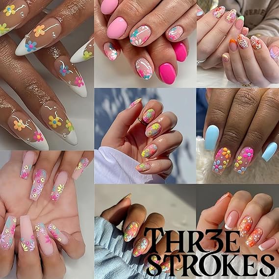GV257 THR3E STROKES 30 Sheets Flowers Nail Art Stickers Decals 3D Self-Adhesive Colorful Flower Rose Daisy Cherry Blossoms Nail Stickers Design Flowers Nail Art Supplies Charms for Nail Art Tips (D19)