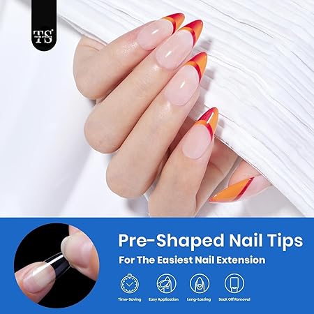 GV268 THR3E STROKES Soft Gel Nail Tips, Full Cover Clear Soft NailTips for Artificial False Nails Extension Nail Salons DIY NailArt with Box, 550PCS (MEDIUM ALMOND P4)