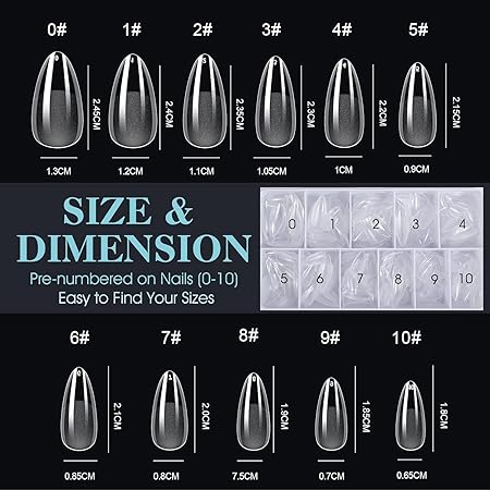 GV269 THR3E STROKES Soft Gel NailTips, Full Cover Clear Soft Nail Tips for Artificial False Nails Extension Nail Salons DIY NailArt with Box, 550PCS (MEDIUM ALMOND P8)