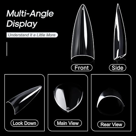 GV271 THR3E STROKES Soft GelNail Tips, Full Cover Clear Soft Nail Tips for Artificial FalseNails Extension Nail Salons DIY NailArt with Box, 550PCS (MEDIUM STILETTO N17)