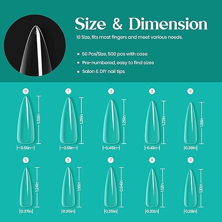 GV272 THR3E STROKES Soft Gel NailTips, Full Cover Clear Soft Nail Tips for Artificial FalseNails Extension Nail Salons DIY NailArt with Box, 550PCS (MEDIUM STILETTO N9)