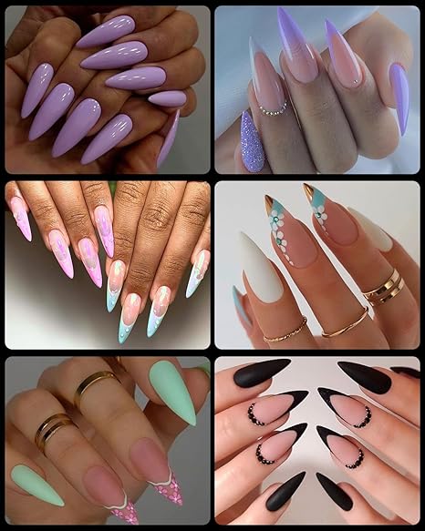 GV273 THR3E STROKES Soft GelNail Tips, Full Cover Clear Soft NailTips for Artificial False Nails Extension Nail Salons DIY NailArt with Box, 550PCS (MEDIUM STILLETO N20)